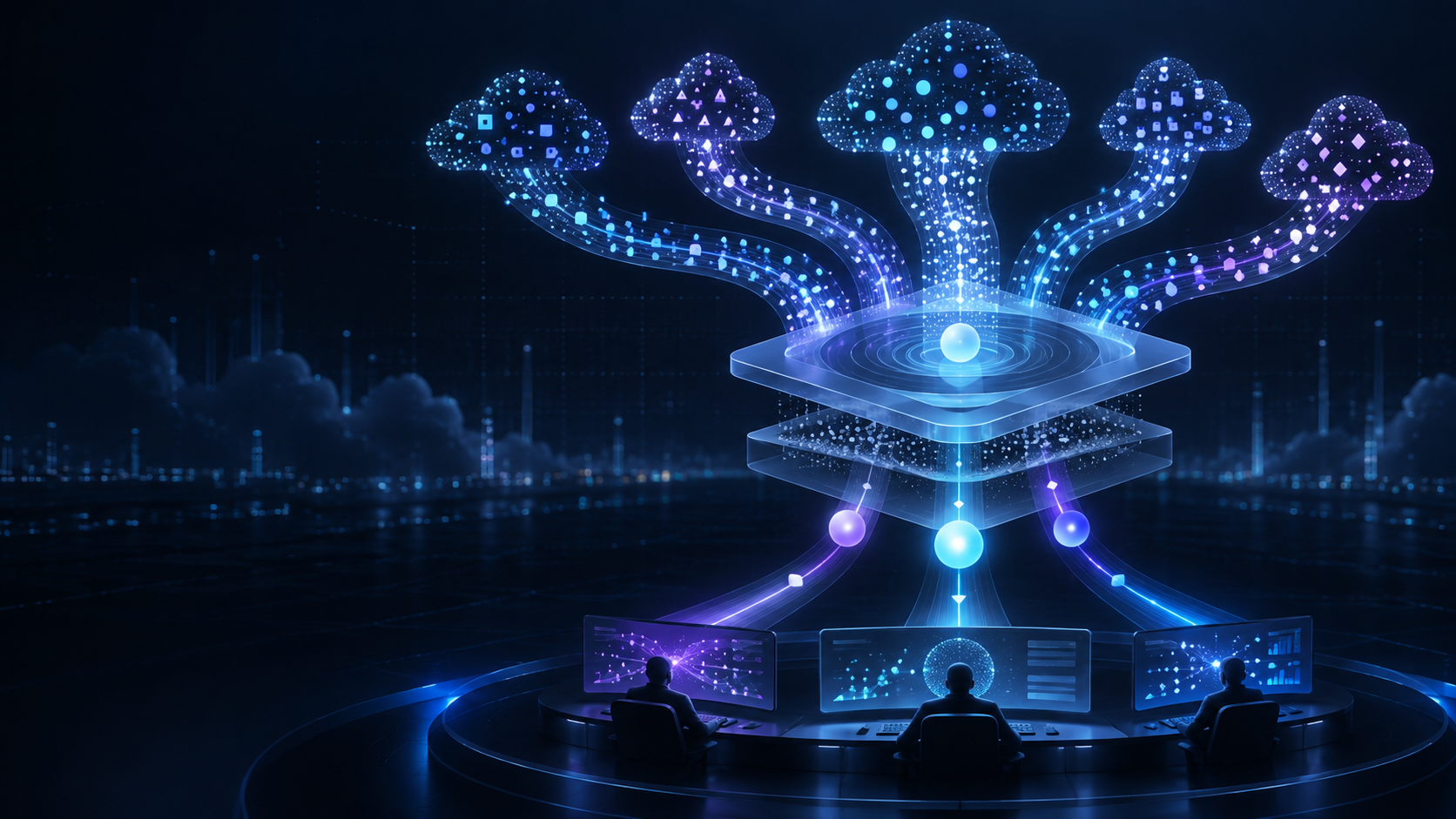 Abstract security operations signals converging into a unified SIEM+ triage layer